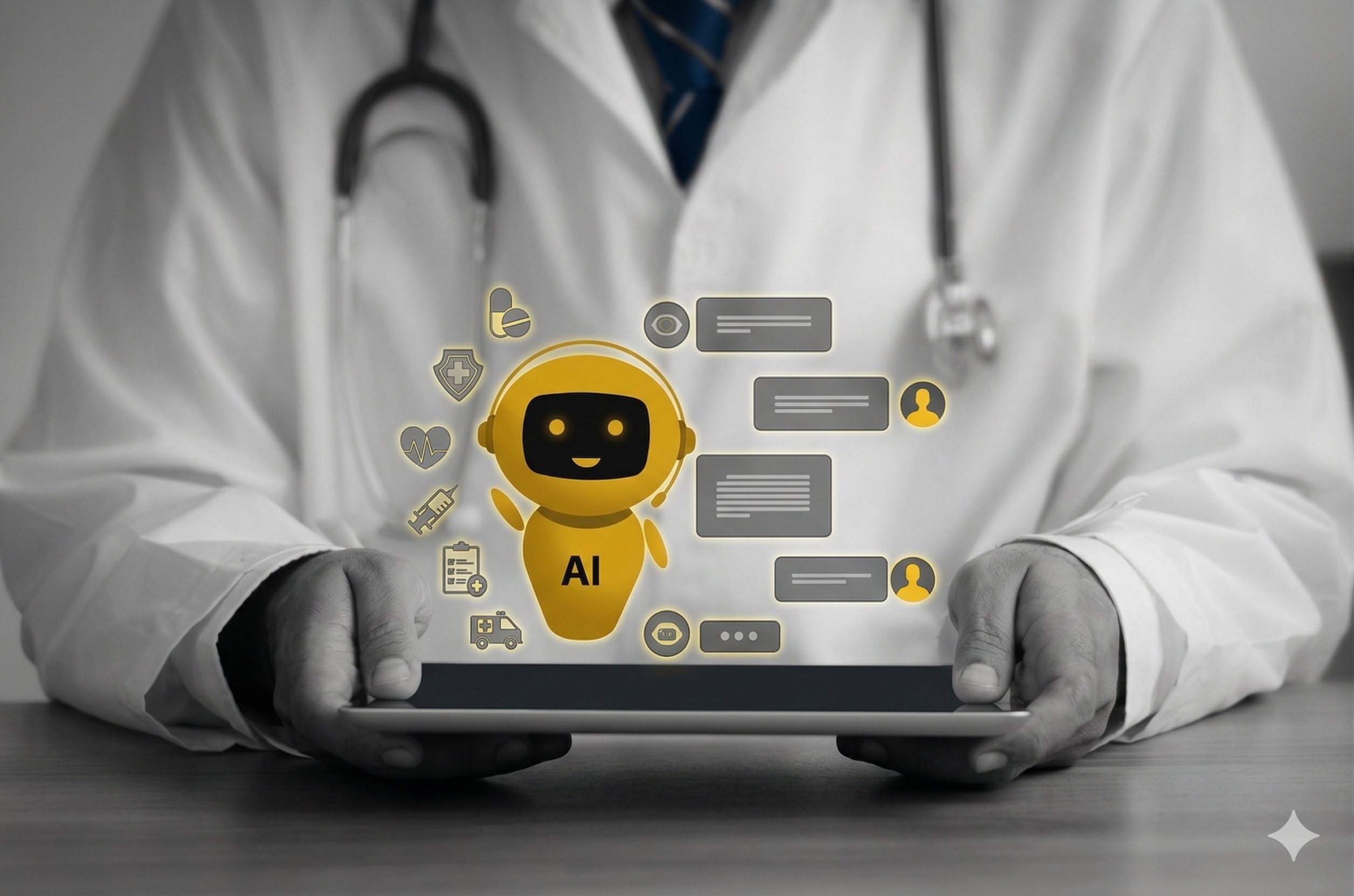 agência de IA para médicos — médico usando inteligência artificial no atendimento e marketing da clínica